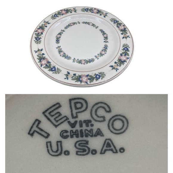 Tepco Restaurant Ware Rare Floral 8” Bread Plate Big Logo Beige Color READ - Picture 1 of 8